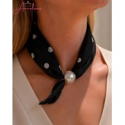  Dames Parelsjaal Polka dot zwart/wit - kleine hals sjaal met parel 520